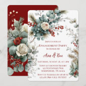 冬フローラレッドホワイトローズ婚約パーティ 招待状 (正面/裏面)