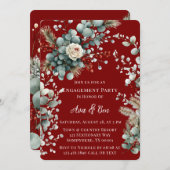 冬フローラレッドホワイトローズ婚約パーティ 招待状 (正面/裏面)