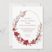 冬フローラレッド金ゴールドブライダルシャワー 招待状 (正面)