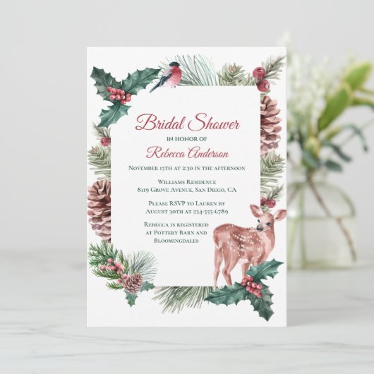 冬ブライダルシャワークリス結婚マス鹿のフローラ 招待状 (スタンド正面)