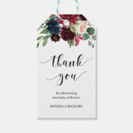 冬ブルゴーニュ赤面ピンクのフローラベビーシャワー ギフトタグ