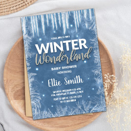 冬ベビーシャワー招待状アイスグリッターシルバー 招待状
