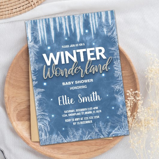 冬ベビーシャワー招待状アイスグリッターシルバー 招待状
