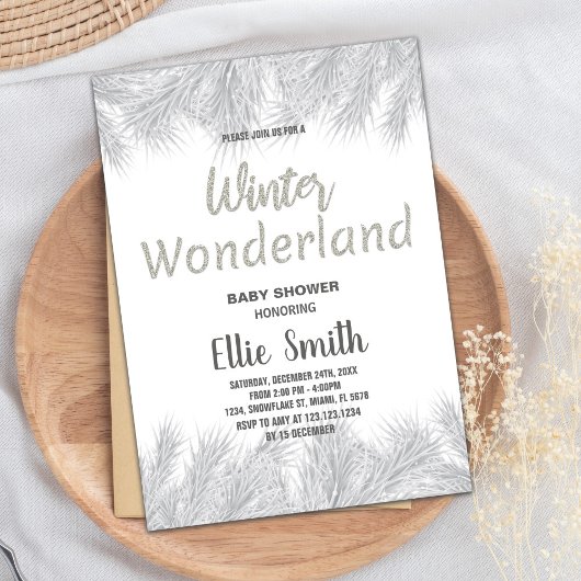 冬ベビーシャワー招待状シルバーグリッターパイン 招待状