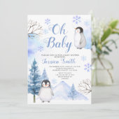 冬ペンギン動物山の赤ちゃんシャワー 招待状 (スタンド正面)