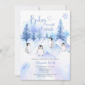 冬ペンギン雪片マウンテンベビーシャワー 招待状 (正面)