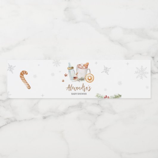 冬ホットココアベビーその冷たい外ベビーシャワー ペットボトルラベル (シングルラベル)