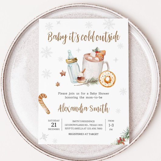 冬ホットココアベビーその冷たい外ベビーシャワー 招待状