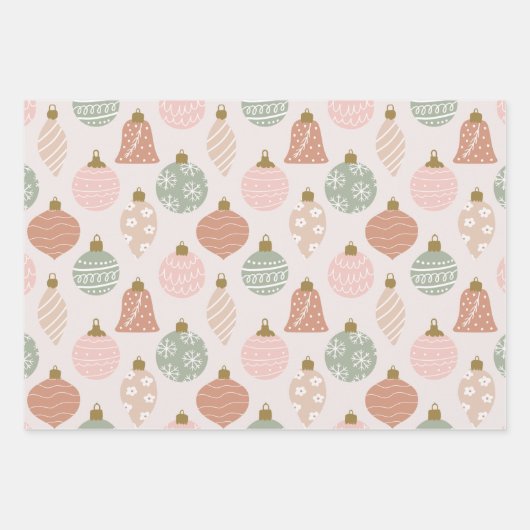 冬ホホホオーナメントツリーズパステルクリスマス ラッピングペーパーシート (正面3)