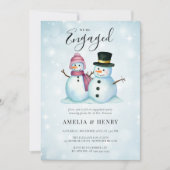 冬ミセス雪だるまかわいいおもしろい婚約パーティ 招待状 (正面)