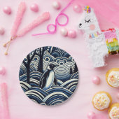 冬ミッドナイトブルー抽象芸術シェイプ森 ペーパープレート (パーティー)