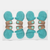 冬ミトンかわいいスノーフレークティール(緑がかった色)ブルーブラウン キッチンタオル (横)