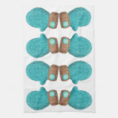 冬ミトンかわいいスノーフレークティール(緑がかった色)ブルーブラウン キッチンタオル (縦)