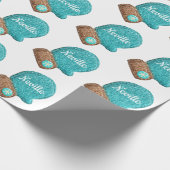 冬ミトンかわいいスノーフレークブルーブラウン羊毛 ラッピングペーパー (角)