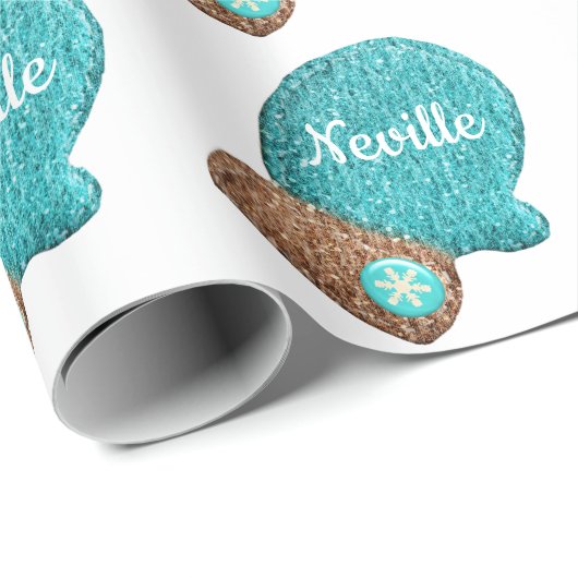 冬ミトンかわいいスノーフレークブルーブラウン羊毛 ラッピングペーパー (ロールコーナー)