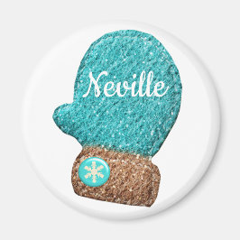 冬ミトンかわいいスノーフレーク青茶色の白 マグネット