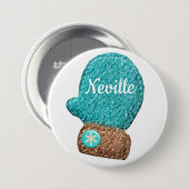 冬ミトンかわいいスノーフレーク青茶色の白 缶バッジ (正面&裏面)