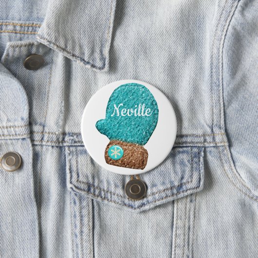 冬ミトンかわいいスノーフレーク青茶色の白 缶バッジ (インサイチュ)