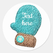 冬ミトンかわいいスノーフレーク青茶色 ラウンドシール (正面)