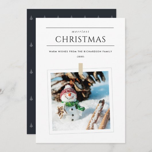 冬ミニマルの写真雪だるまメリークリスマス シーズンカード (正面/裏面)