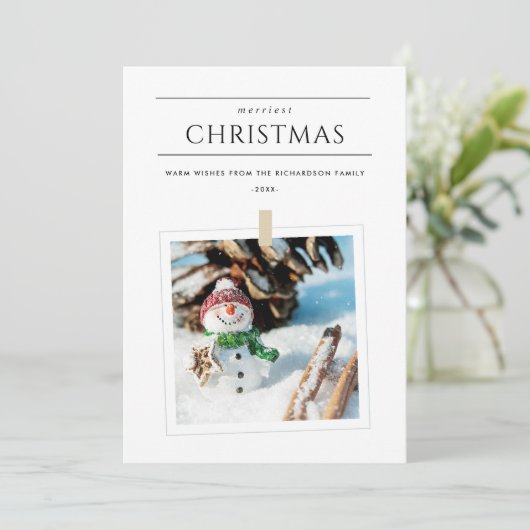 冬ミニマルの写真雪だるまメリークリスマス シーズンカード (スタンド正面)