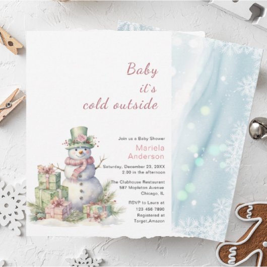 冬メリークリスマス雪だるま水の色のベビー翔 招待状