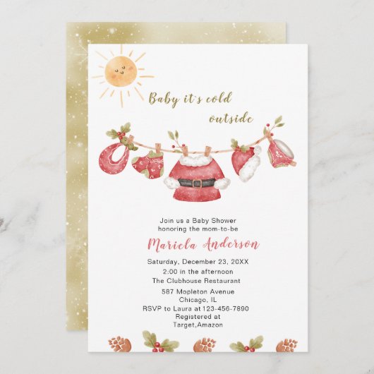 冬メリークリスマス雪だるま水の色のベビー翔 招待状 (正面/裏面)