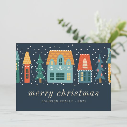 冬モダンのクリスマスタウンビジネス シーズンカード (スタンド正面)
