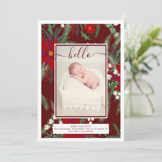 冬モダンのクリスマスフローラ写真ベビー誕生 案内状 (スタンド正面)