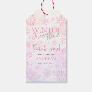 冬モダンのワンダーランドピンクの女の子1日 ギフトタグ
