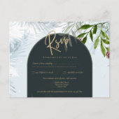 冬モダンの緑結婚の金ゴールド文字ティール（緑がかった色）アーチ ポストカード (正面)