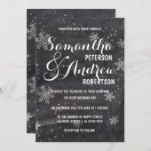 冬モダンの雪のチョーク結婚ボード 招待状 (正面/裏面)