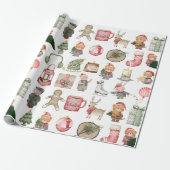 冬モダン松の緑とクマ ラッピングペーパー (アンロールド)