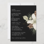 冬モダン松の黒白エレガントな結婚式 招待状 (正面)