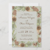 冬モダン松ベージュエレガントな結婚式 招待状 (正面)