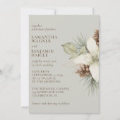 冬モダン松ベージュエレガントな結婚式 招待状 (正面)