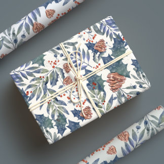 冬モダン林素朴植物松 ラッピングペーパーシート