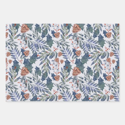 冬モダン林素朴植物松 ラッピングペーパーシート (正面3)
