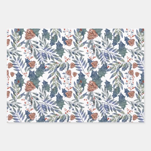 冬モダン林素朴植物松 ラッピングペーパーシート (正面)