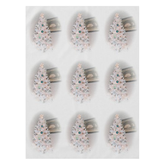 冬モダン白クリスマスツリー テーブルクロス (正面)