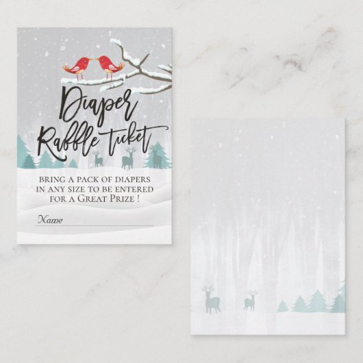 冬モダン赤ちゃんシャワーおむつラッフルチケット エンクロージャーカード (正面/裏面)
