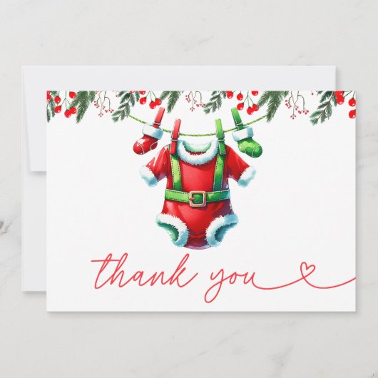 冬モダン赤クリスマスサンタベビーシャワー サンキューカード (正面)