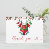 冬モダン赤クリスマスサンタベビーシャワー サンキューカード (スタンド正面)