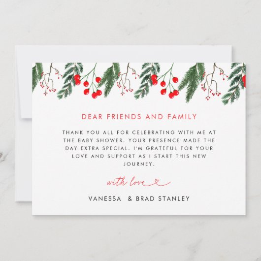 冬モダン赤クリスマスサンタベビーシャワー サンキューカード (裏面)