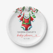 冬モダン赤クリスマスサンタベビーシャワー ペーパープレート (正面)