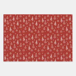 冬モダン赤クリスマスツリーと雪 ラッピングペーパーシート