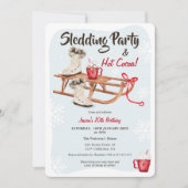 冬モダン雪そりホットココア誕生日 招待状 (正面)