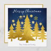 冬モダン雪のフェイク金ゴールドクリスマスツリー シーズンカード (正面/裏面)