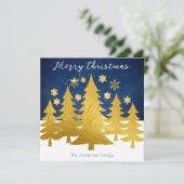 冬モダン雪のフェイク金ゴールドクリスマスツリー シーズンカード (スタンド正面)