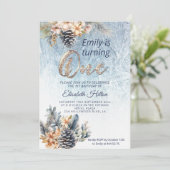 冬モダン霜フローラの最初の誕生日 招待状 (スタンド正面)